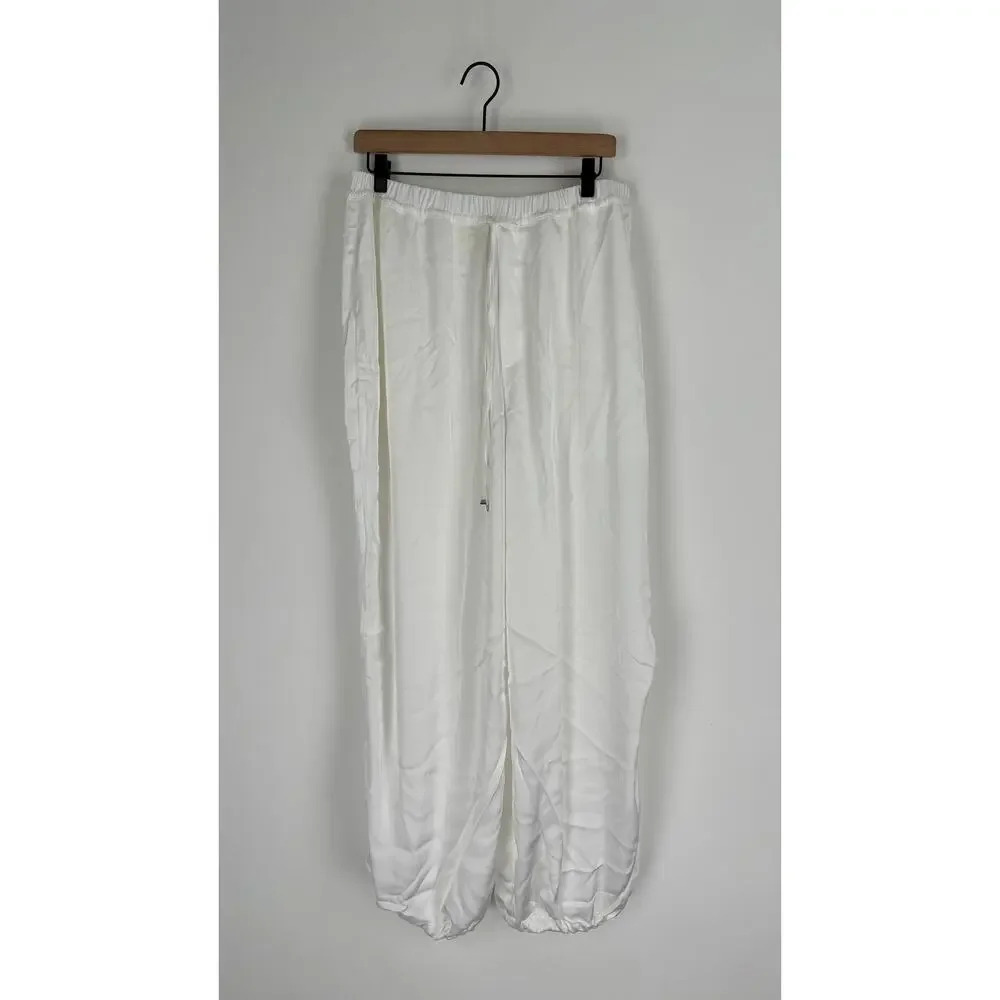 Maeve Anthropologie Pull On Silky Parachute Pants Womens Size Large White New
